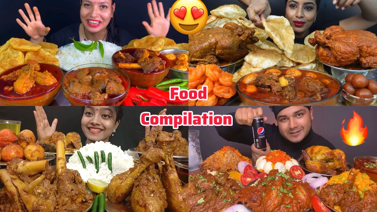 Asmr: Eating Spicy Chicken curry🔥🥵, Mutton curry, Egg Curry, Whole Roasted Chicken, Fish Curry😍😋