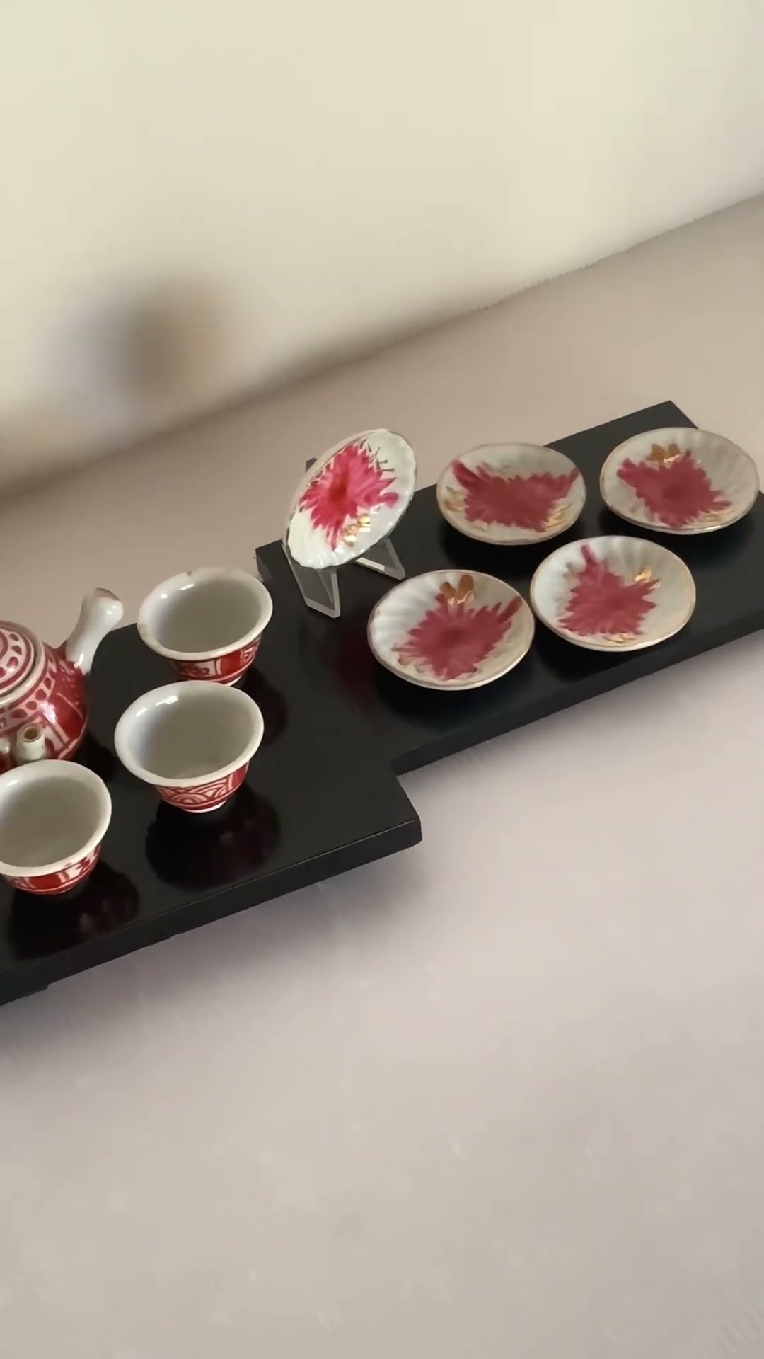 豆茶器揃と金彩豆皿揃♪ままごと遊び♪戦前♪ミニチュア♪若干いびつ♪手描き 九谷焼？♪豆茶器揃と金彩豆皿揃♪ままごと遊び♪戦前♪ミニチュア