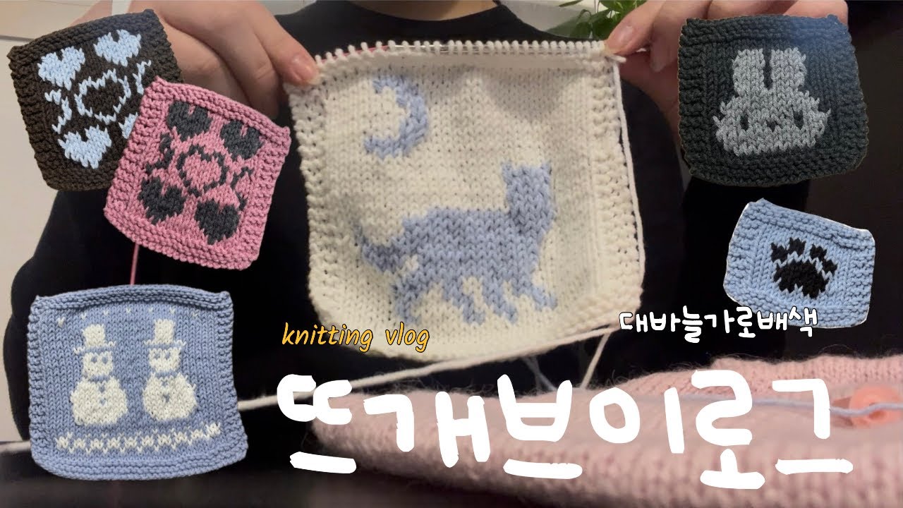 [vlog]뜨개브이로그(대바늘 가로배색) | 배색은 너무 즐거워 ·̩͙꒰ঌ( っ️˘꒳˘)っ*.+ﾟ