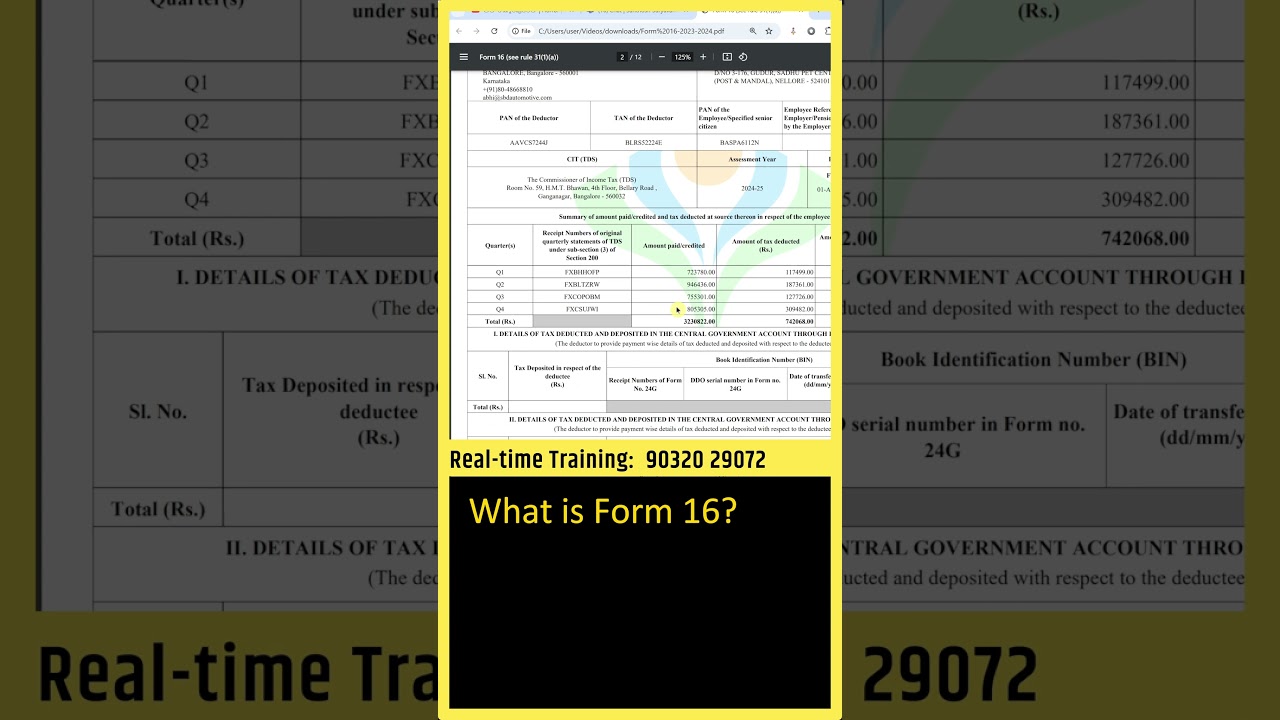 Form 16 Explained: Salary, Tax and Uses  | Software Training In Telugu | Web Development #coding