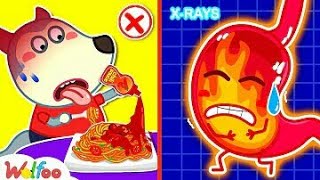 Wolfoo, 🌟Don't Eat Too Spicy!   Your Stomach Will Be Hurt   Yes Yes Stay Healthy | Wolfoo