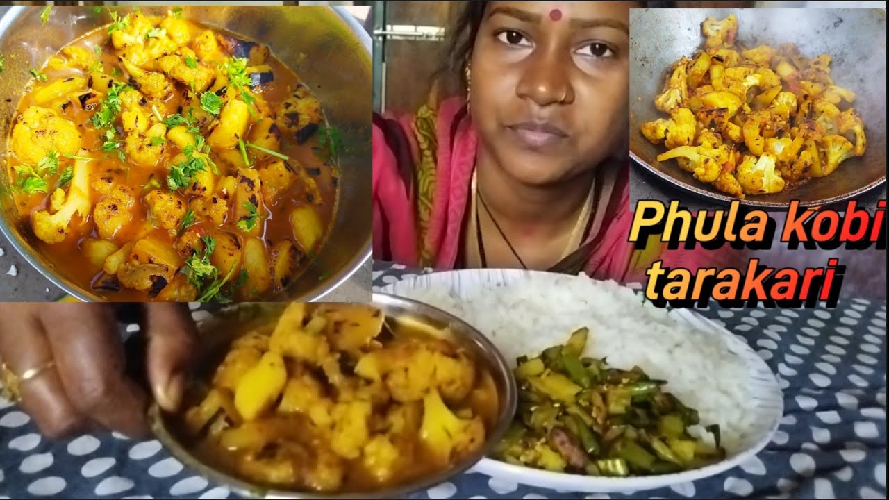 Eating rice Phula kobi aloo curry recipe // village style beams aloo