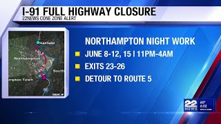 Nightly closures on I-91 in Northampton due to bridge work