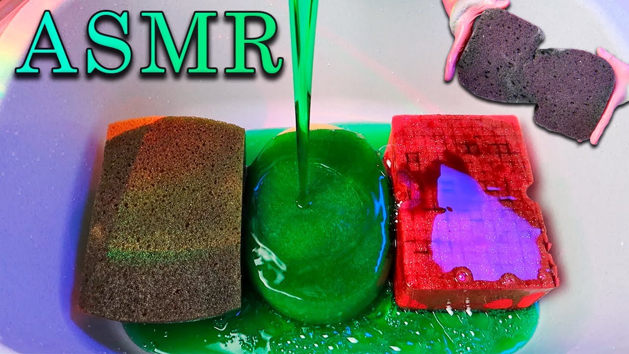 ASMR Thick Sponge Squeezing 💚 Green Suds ❤️ Satisfying ASMR
