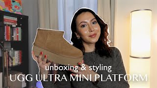 UNBOXING & STYLING UGGS CLASSIC ULTRA MINI PLATFORM | winter outfit ideas
