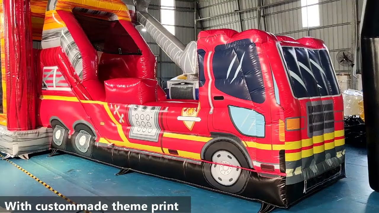 Inflatable Fire truck bouncer with slide combo