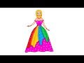 How to draw Barbie doll  dress-cute dress design 76 - step by step - easy drawing