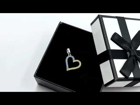 Срібний кулон Серце БС2406 розмір 25х17 мм жовті та блакитні фіаніти вага 1.4 г, видео 1