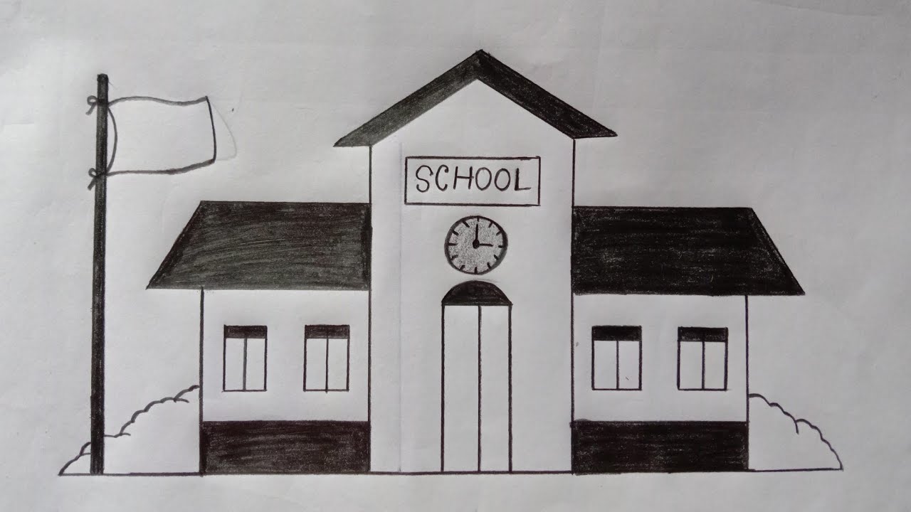 School drawing।।School building drawing easy।।School building art🏫🏫How to draw a school building
