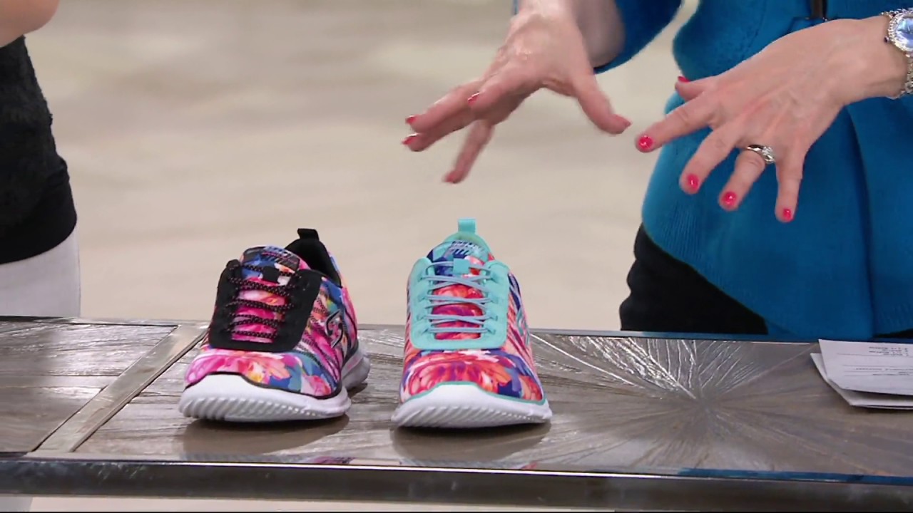 Skechers Floral Stretch-fit Bungee Sneakers - Glider Posies on QVC - YouTube