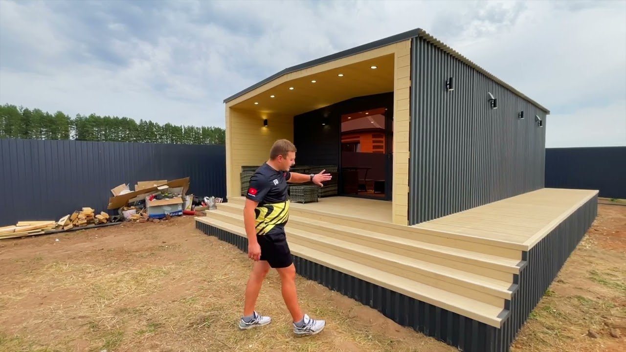 БАНЯ БАРНХАУС В СОВРЕМЕННОМ СТИЛЕ! ЗАКАЗЧИК В ШОКЕ! ОЧЕНЬ КРАСИВАЯ БАНЯ