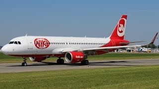 Niki A320 (Sharklets) Takeoff at Linz Airport (LNZ/LOWL)