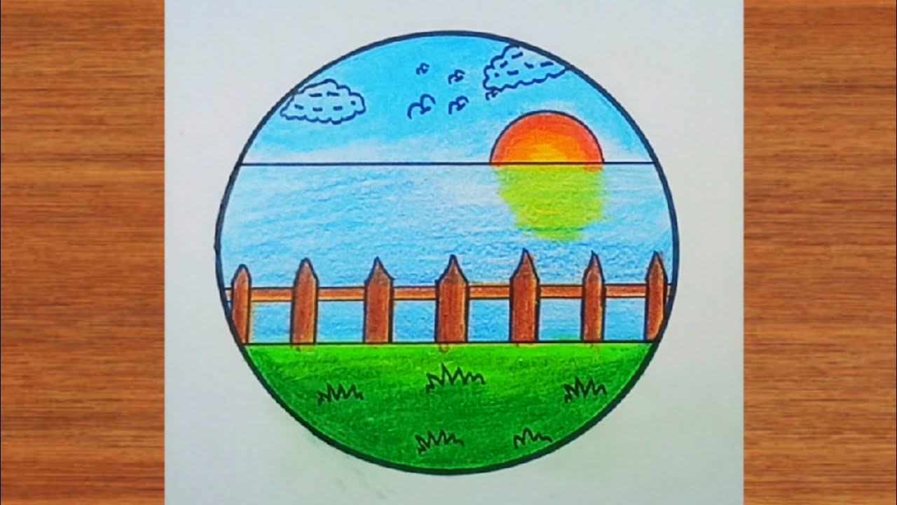 Easy circle scenery drawing || how to make nature scenery easy step by ...