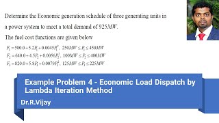 Solved Example Problem 4 - Economic Load Dispatch by Lambda Iteration Method #psoc