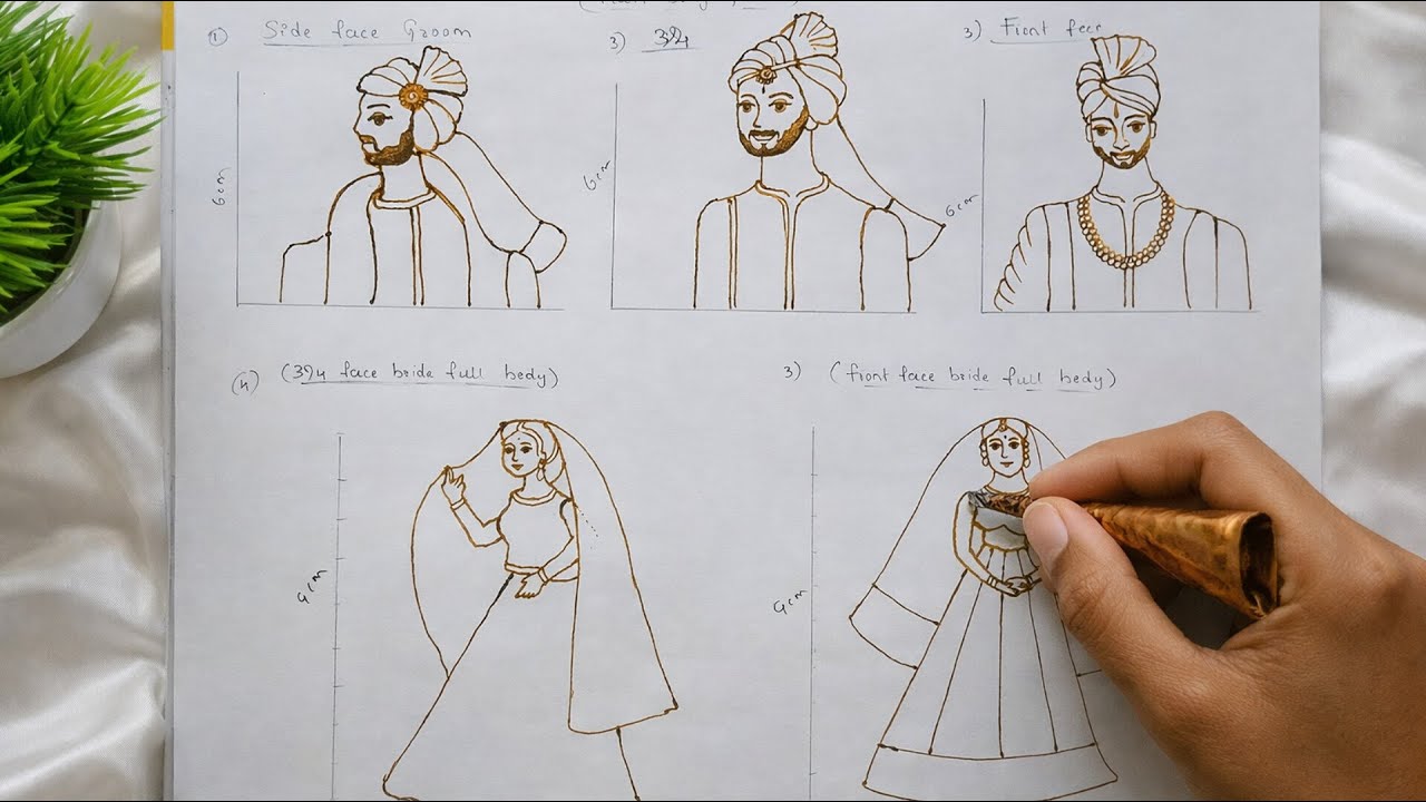 Easy Bride & Groom Mehndi Drawing | Figure Mehndi Design Step by Step