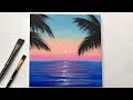 Acrylic painting for beginners on canvas  calm sunset  acrylic painting easy step by step