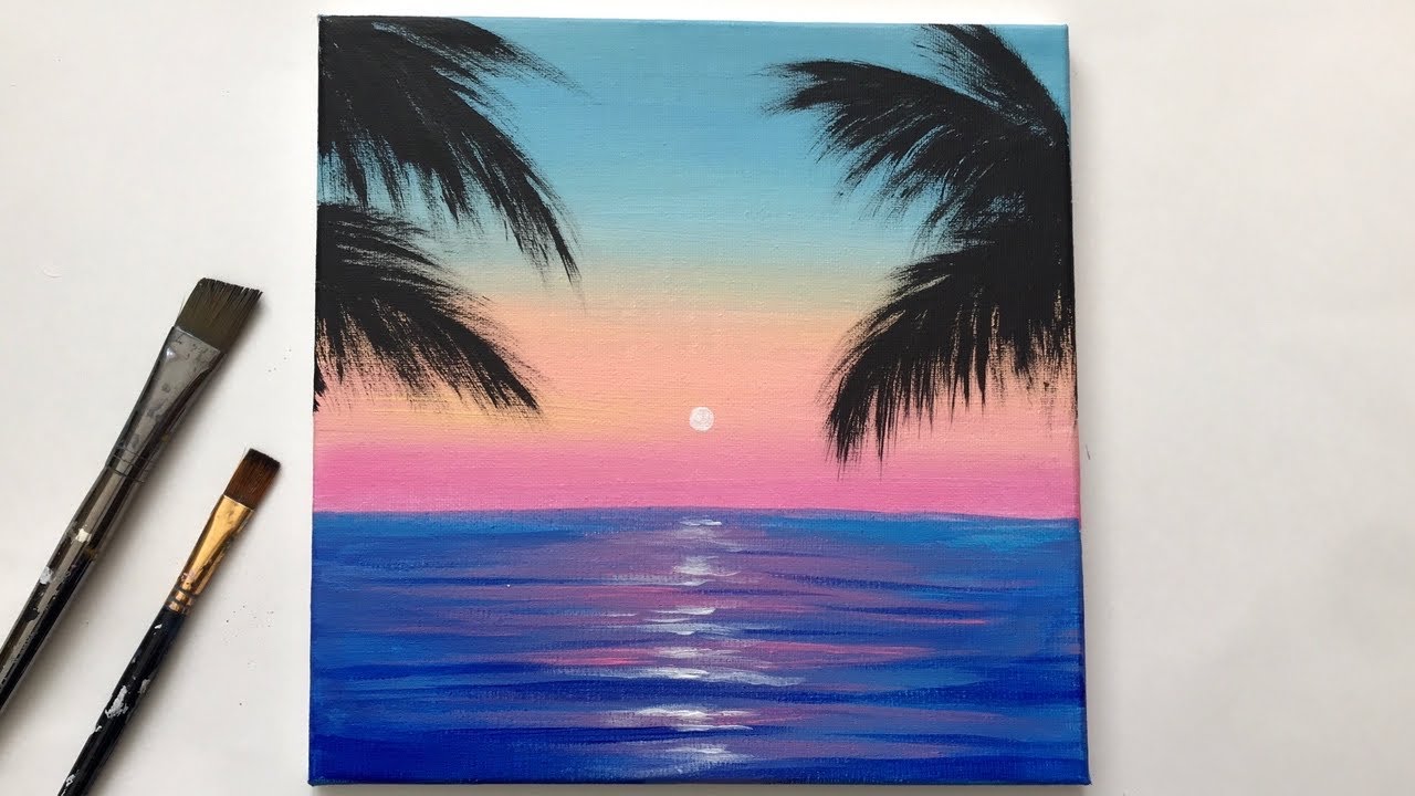 Acrylic Painting for Beginners on Canvas, Calm Sunset