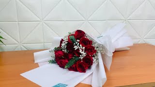 15 Red roses easy wrapping tutorial #rose #flowers #gift #redrosesbouquet #flowerbouquet #wrapping