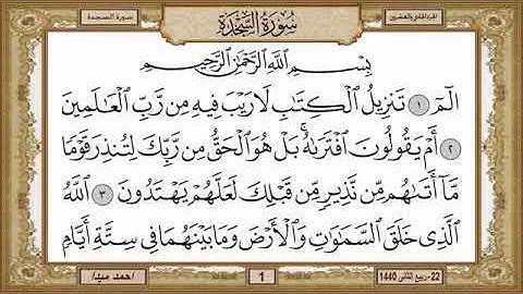 سورة السجدة، مكتوبة، حسن صالح، بدون اعلانات.