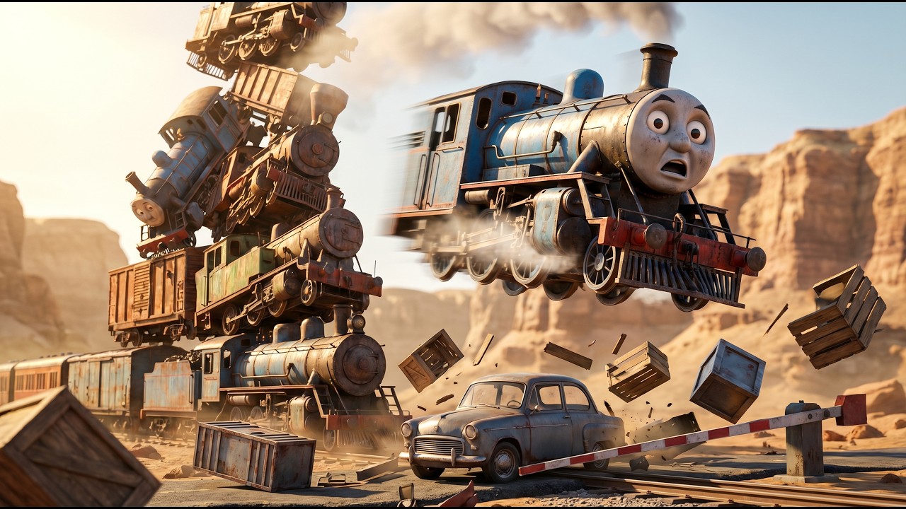 【きかんしゃトーマス】踏切注意！巨大な壁を突き破れ！🚂💨 トーマスと仲間たちが大集合でハプニング連発！？｜電車アニメ・踏切シミュレーション