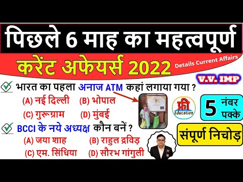 पिछले 6 महीने के सबसे महत्वपूर्ण करंट अफेयर्स 2022 हिंदी में | करेंट अफेयर्स 2022 | जीके 2021 | समूह डी.