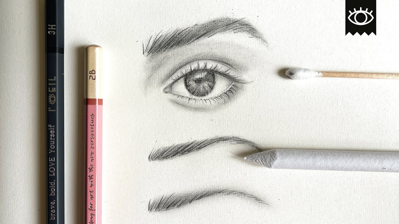 Eyebrow Graphite Drawing Tutorial Blending with a Q-tip, a Stump, and a brush | L'oeil - YouTube