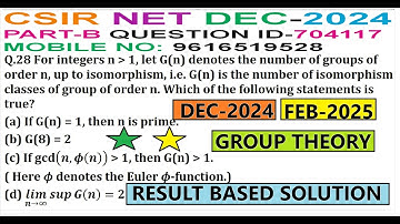 GROUP THEORY | CSIR NET DECEMBER 2024 | FEBRUARY 2025 | PART B | QUESTION ID 704117 | SOLUTION |