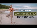 Surya namaskar  12 rounds of sun salutation  step by step yoga guide for beginners