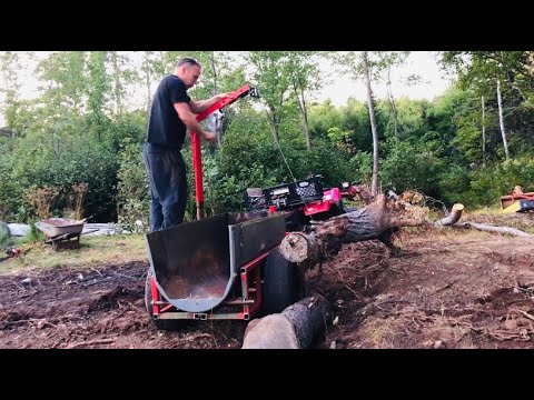 Log Trailer: Homemade ATV Log Trailer with Crane and Dump Box Load ...