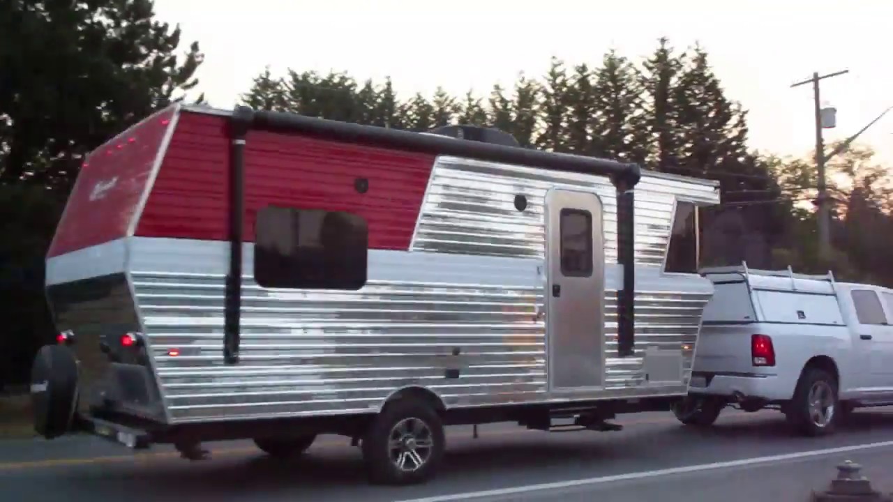 Patti McGee pulling her Retro style Trailer on Salt Spring Island