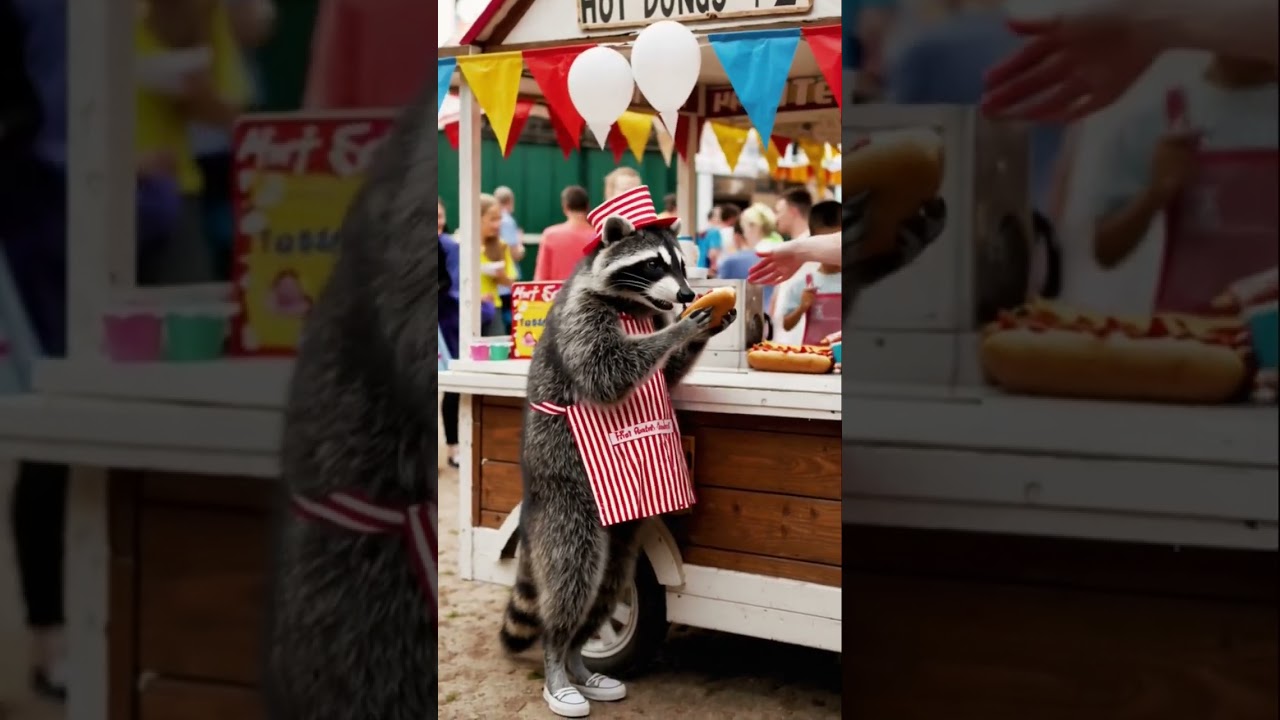 A Racoon selling Hot Dogs 