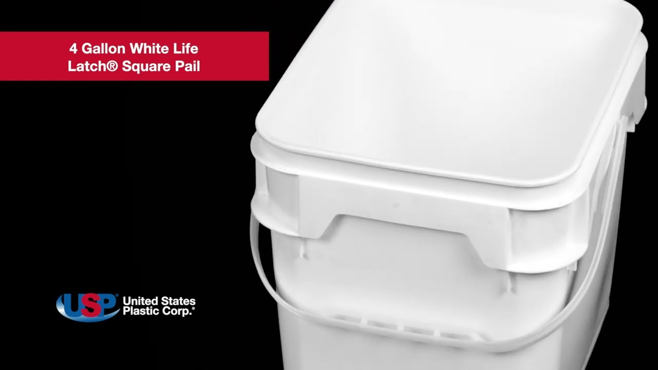 4 Gallon White Life Latch® Square Pail | U.S. Plastic Corporation®