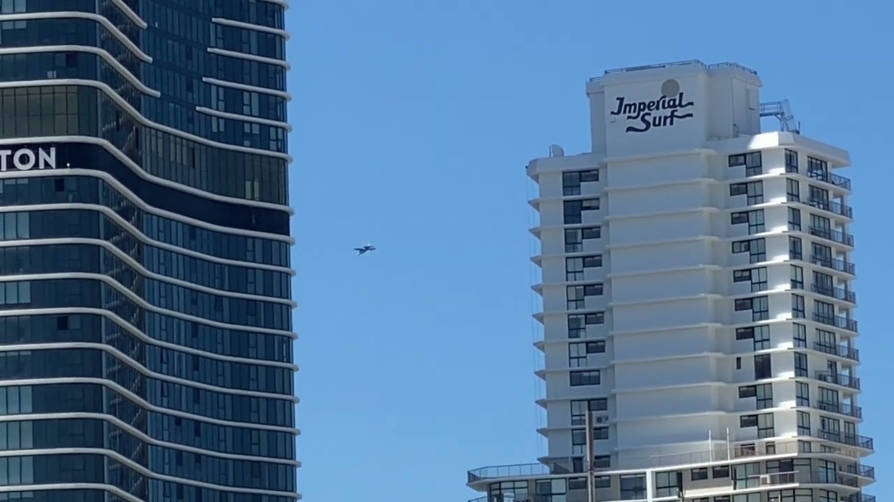Insane Fighter Jet Flyby: F/A-18 Super Hornet over Surfers Paradise Beach ✈️| 
