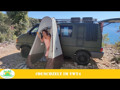 Wie duscht man im VW T4? Vorstellung unseres Duschzeltes von Flextailgear || #t4umbau