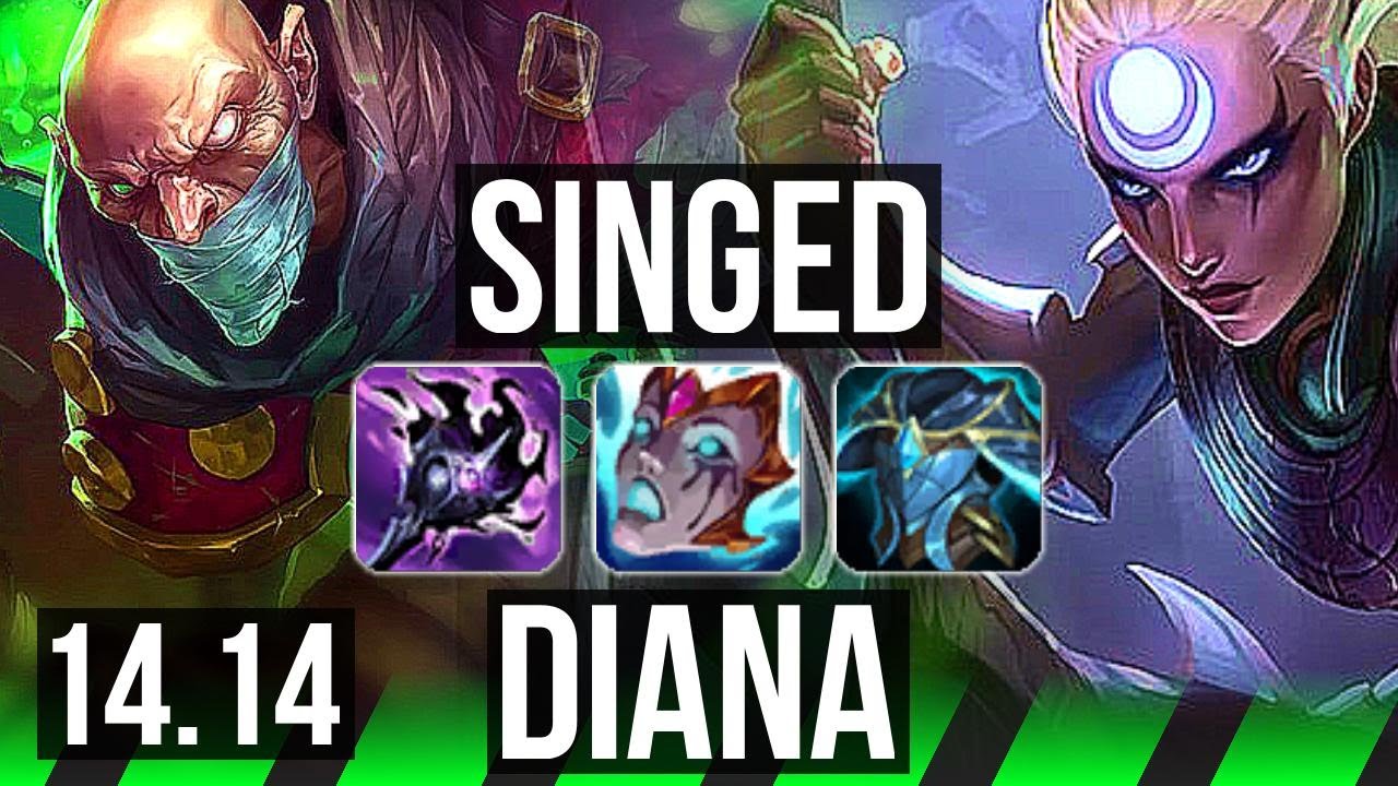 SINGED vs DIANA (JGL) | 1600+ games, 2/3/14, Rank 13 Singed | NA Grandmaster | 14.14