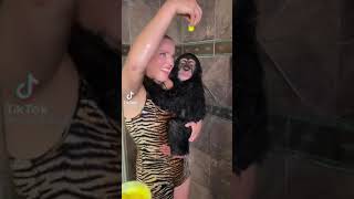 Girl showers with monkey tiktok by mokshabybee