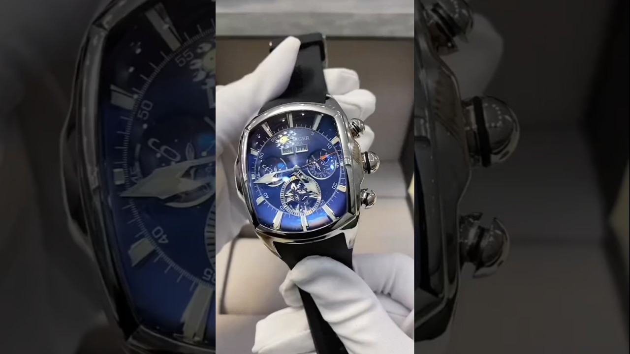 Reef Tiger RGA3069 Luxury Sport Automatic Watch – Tourbillon Style, Blue Dial, Stainless Steel