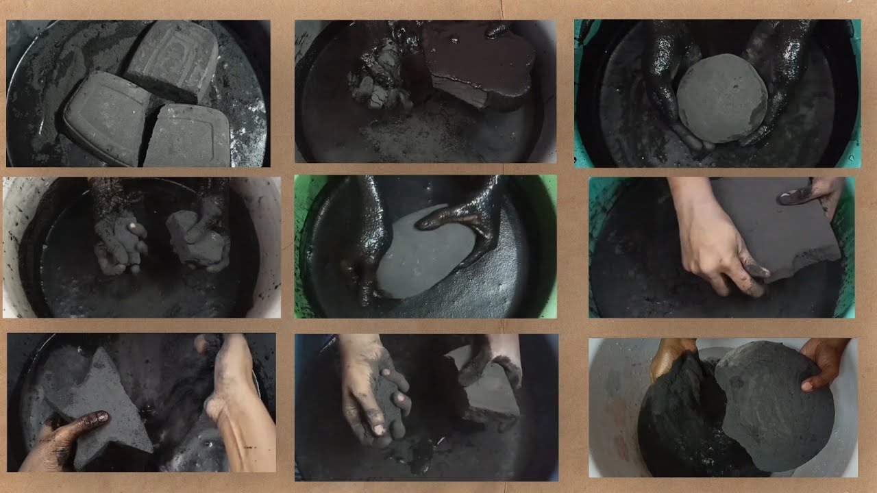Pure🖤Charcoal 💦Crumbling with Dipping & Paste Mixing/Playing Compilation || ASMR 