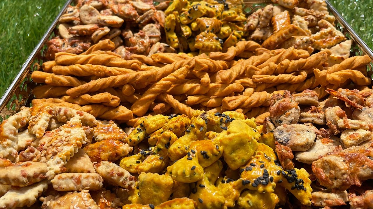 4 أشكال من عجينة وحدة فقيقصات مالحين بمذاقات مختلفة بدون طابع ولا مرشم /قريشلات عاشوراء /فقاص مالح