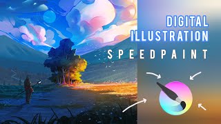 Fantasy background process | when orange meets blue [krita]