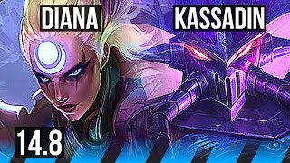DIANA vs KASSADIN (MID) | Rank 5 Diana, 7/1/2, 1300+ games, Dominating | JP Grandmaster | 14.8