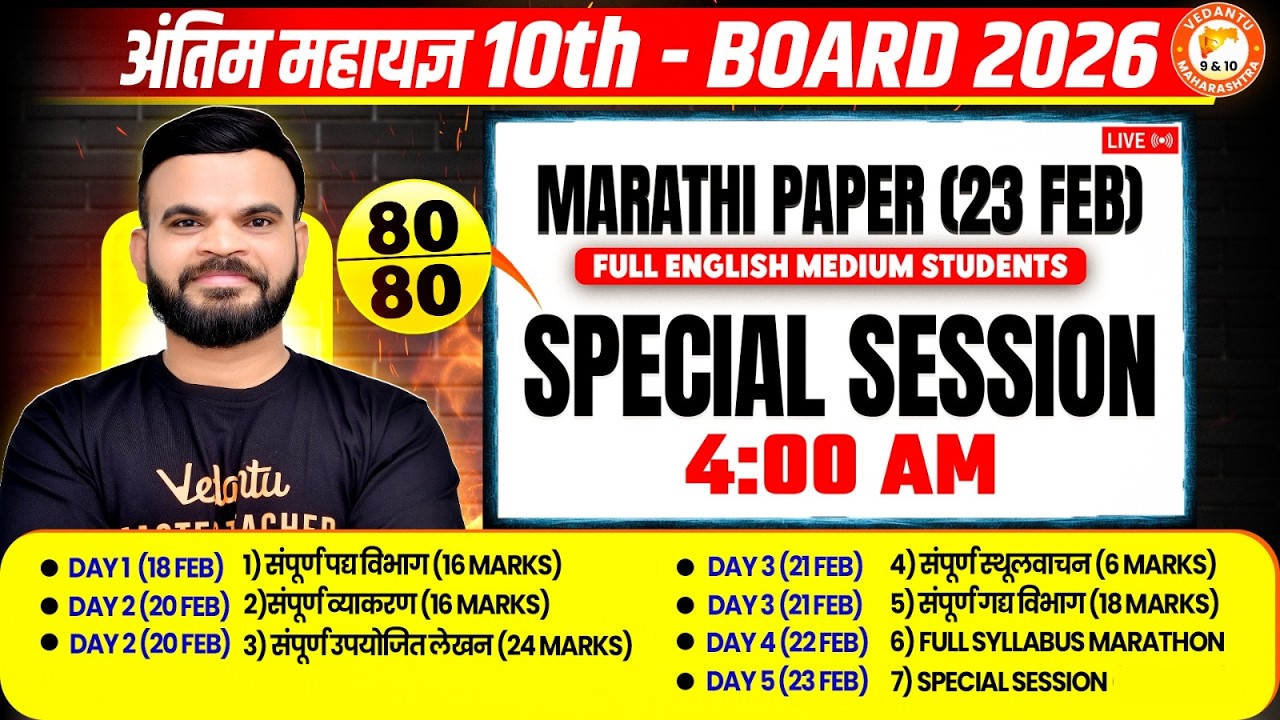 Marathi Class 10 Special Session 23 Feb AT 4 AM | Complete Marathi Syllabus Revision & Imp Questions