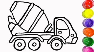Concrete Mixer Truck Coloring Pages Learn Colors for Kids