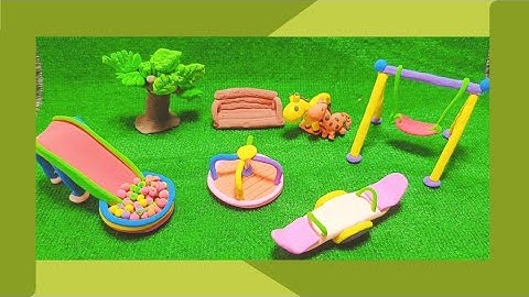 How to make Miniature Park Playground Set with polymer clay|Mini Park playground|Slide, See saw,Ping