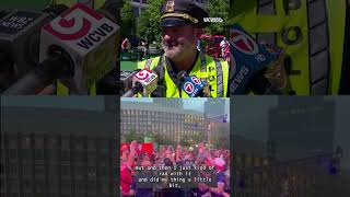 Boston police officer goes viral for kicking soccer ball at City Hall Plaza
