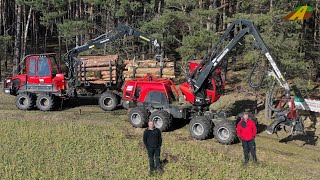 Holzernte - Durchforstung Baumfällung KOMATSU Harvester & Forwarder Forstarbeit wood forest machine