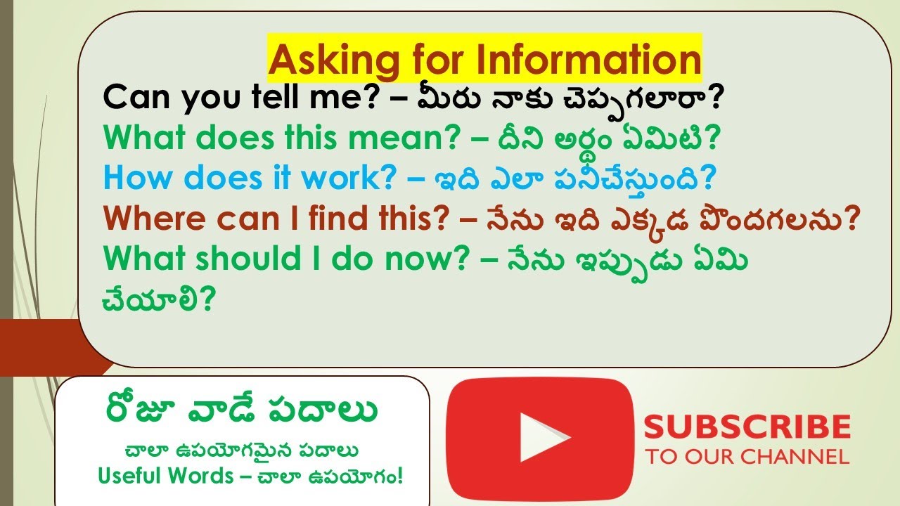 Very Useful Words – చాలా ఉపయోగం! MUST-KNOW WORDS