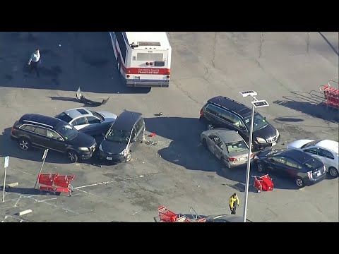 Bus smashes into cars in california store parking lot