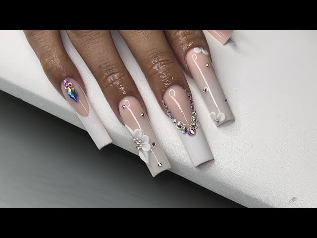 Cream Glossy Bling Coffin Nails – The Nail Event