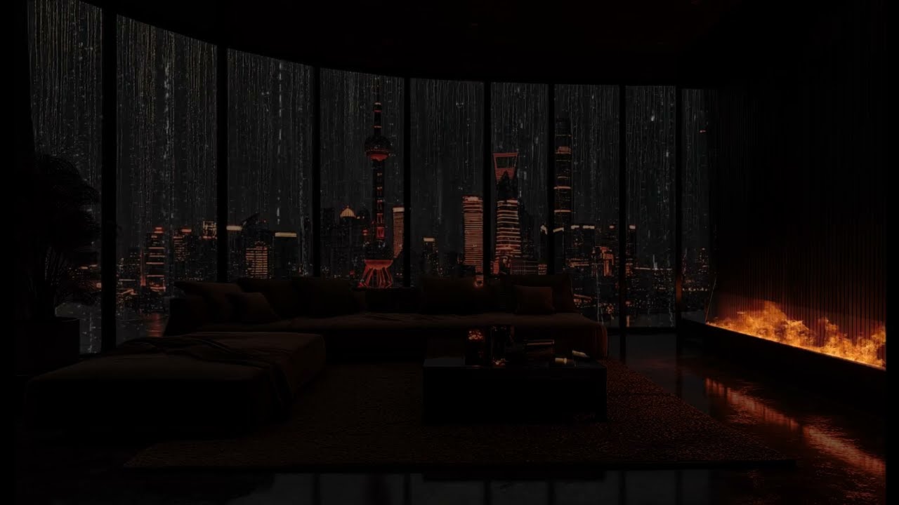 🌧️ Heavy Midnight Rain, Thunder & Cozy Fire 🔥 White Noise for Calm NYC Nights